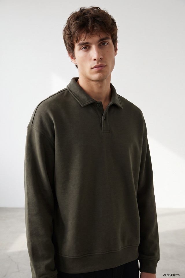 Relaxed Green Polo Sweatshirt