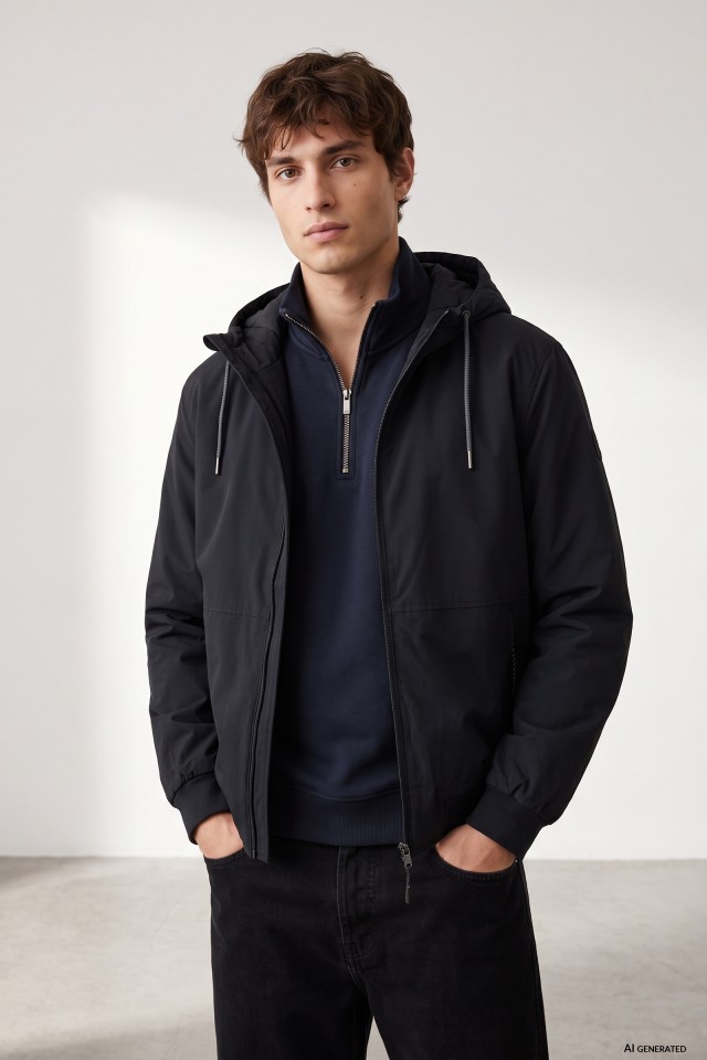 Dark Navy Hooded Jacket