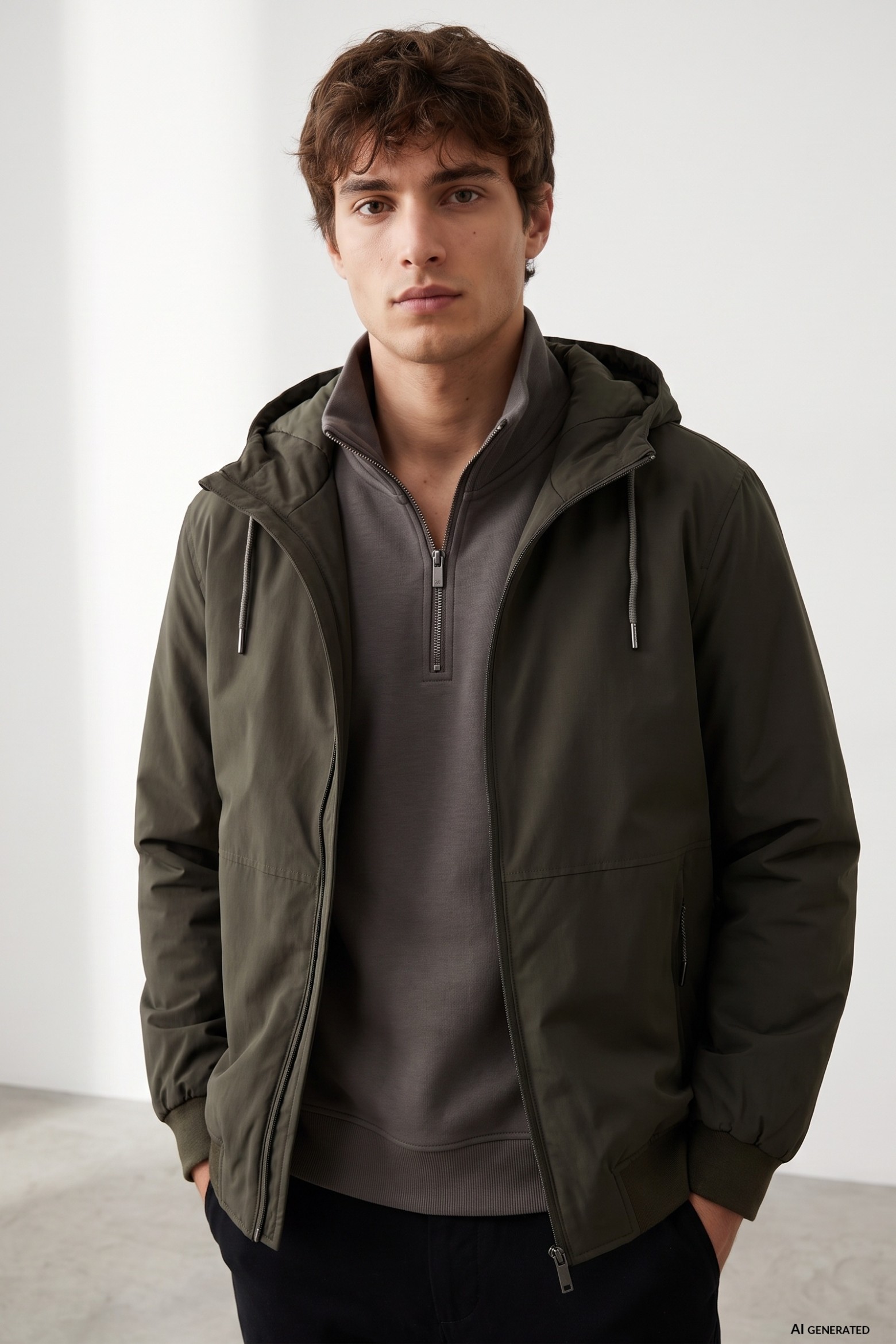 Dark Olive Hooded Jacket