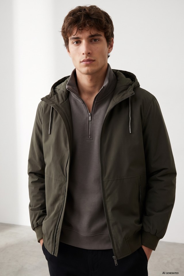 Dark Olive Hooded Jacket