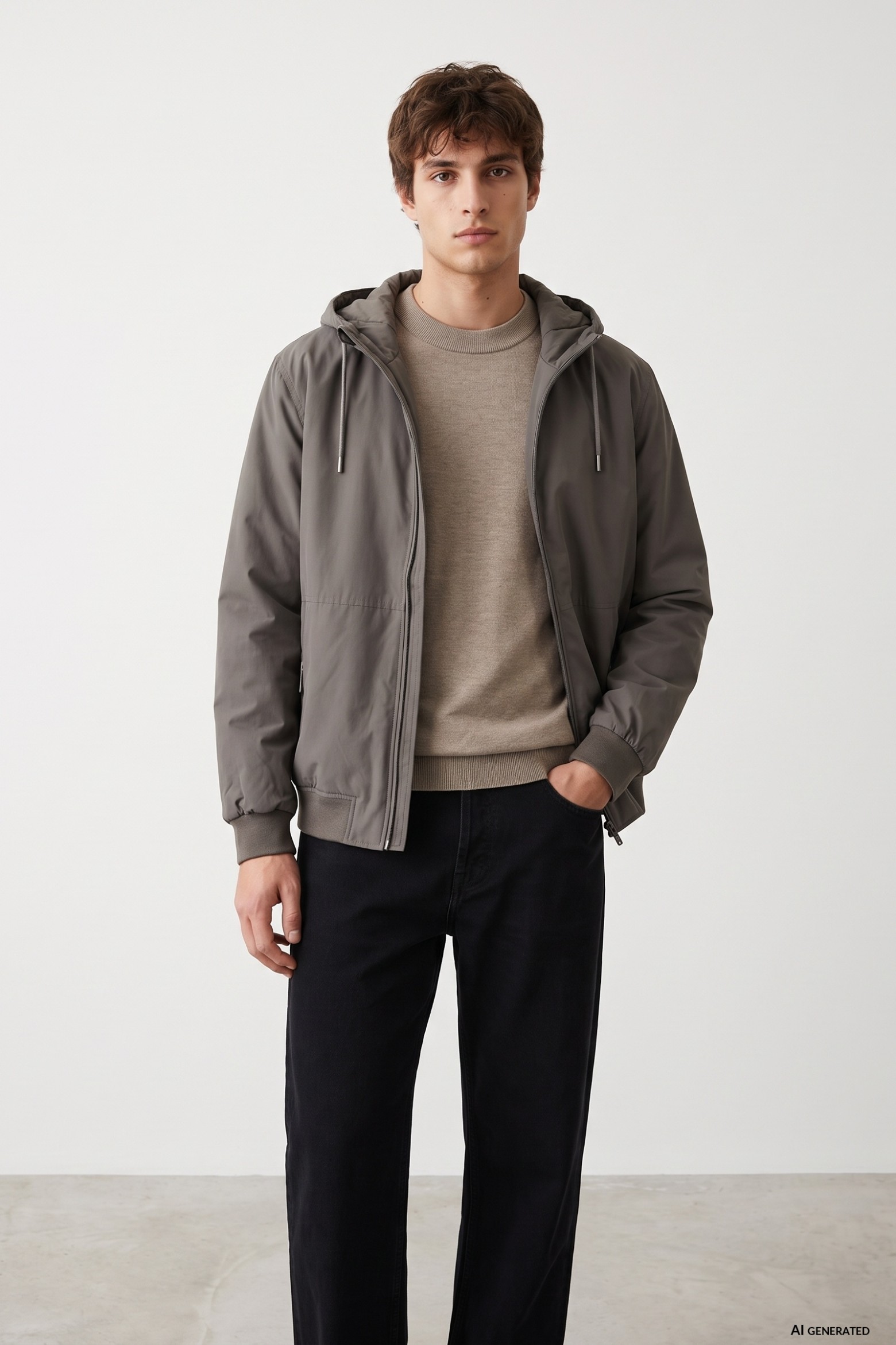 Short Taupe Hooded Jacket