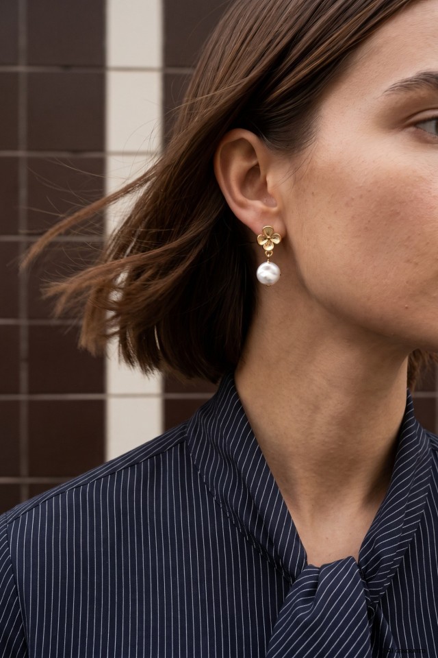 Gold Floral Pearl Earrings