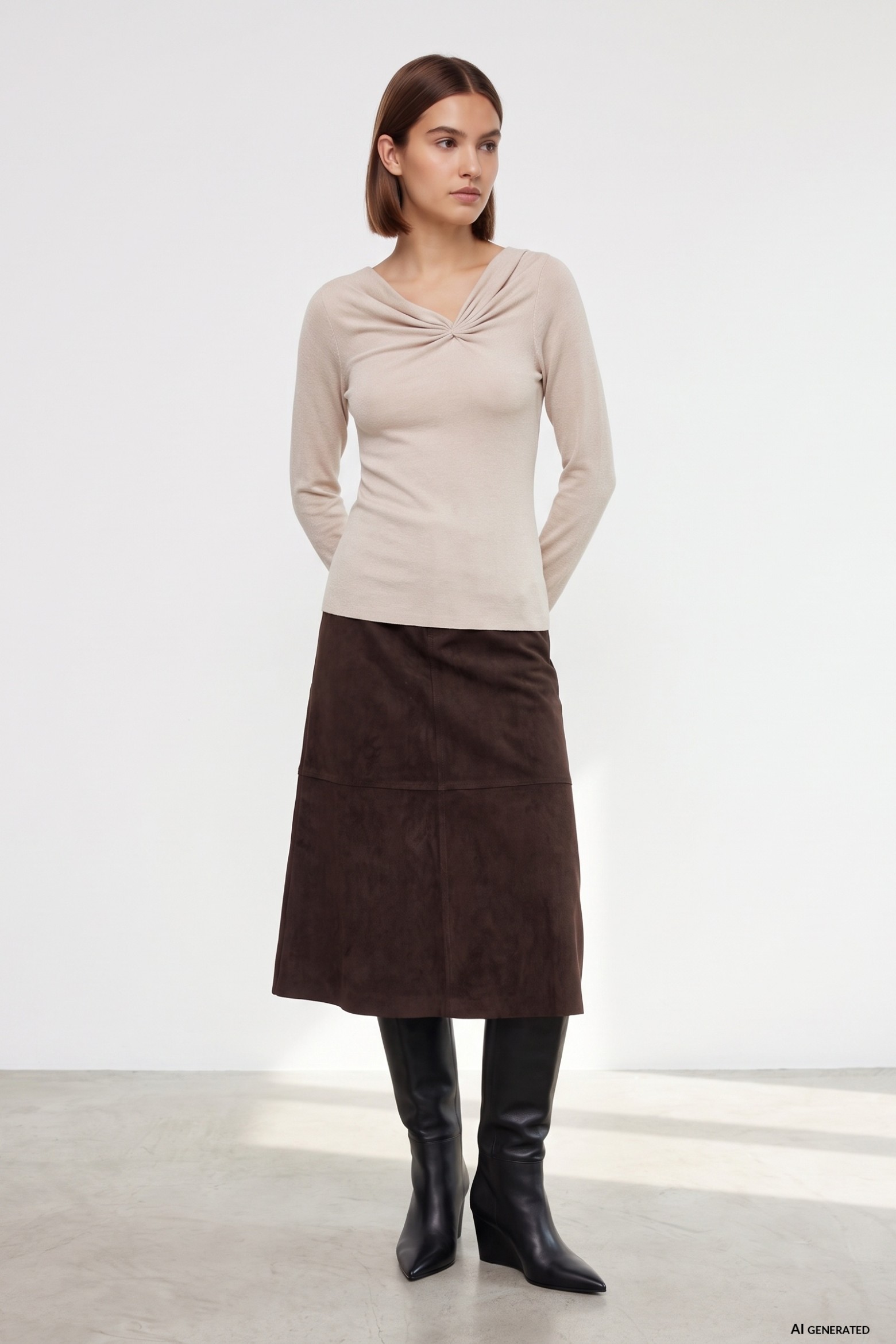 Falda marr�n corte midi