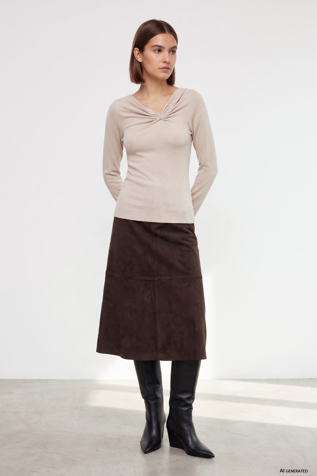 Falda marr�n corte midi