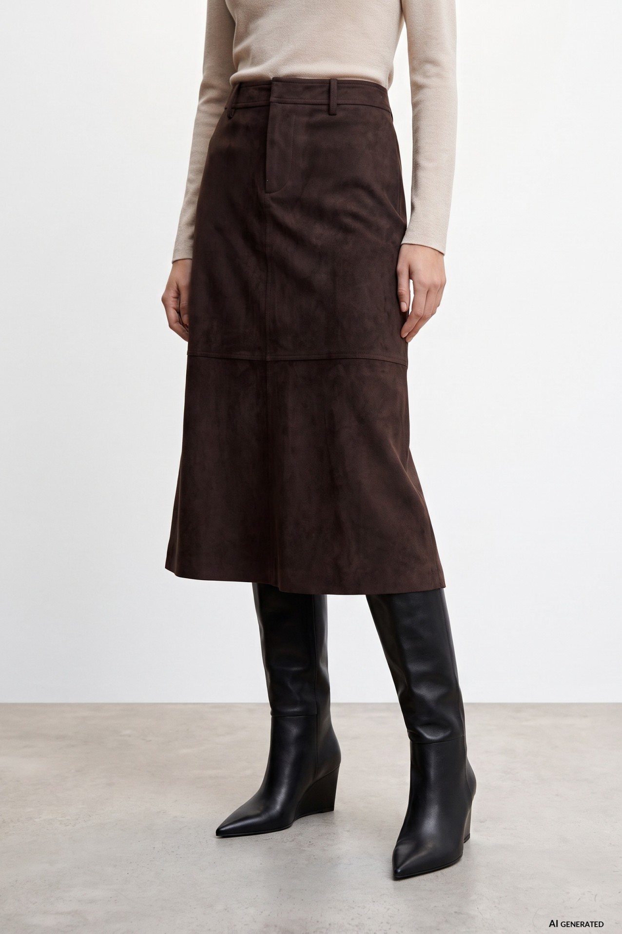 Falda marr�n corte midi