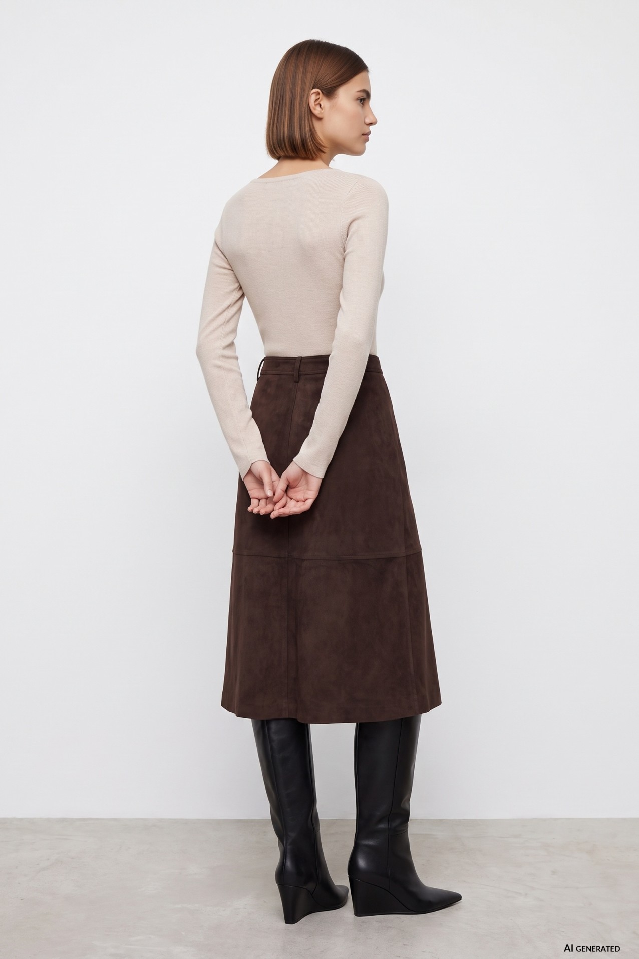 Falda marr�n corte midi