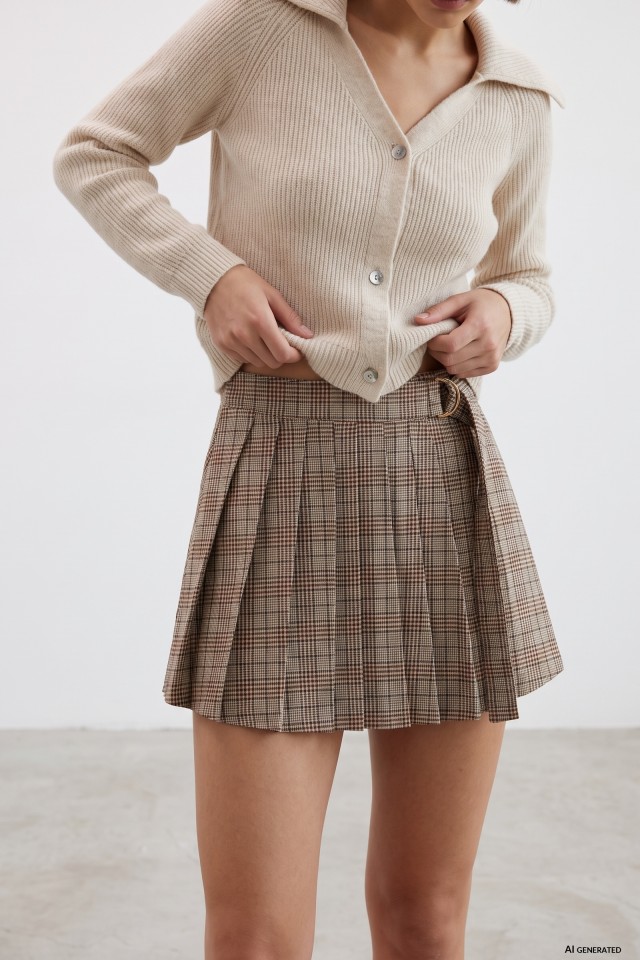 Falda beige de cuadros