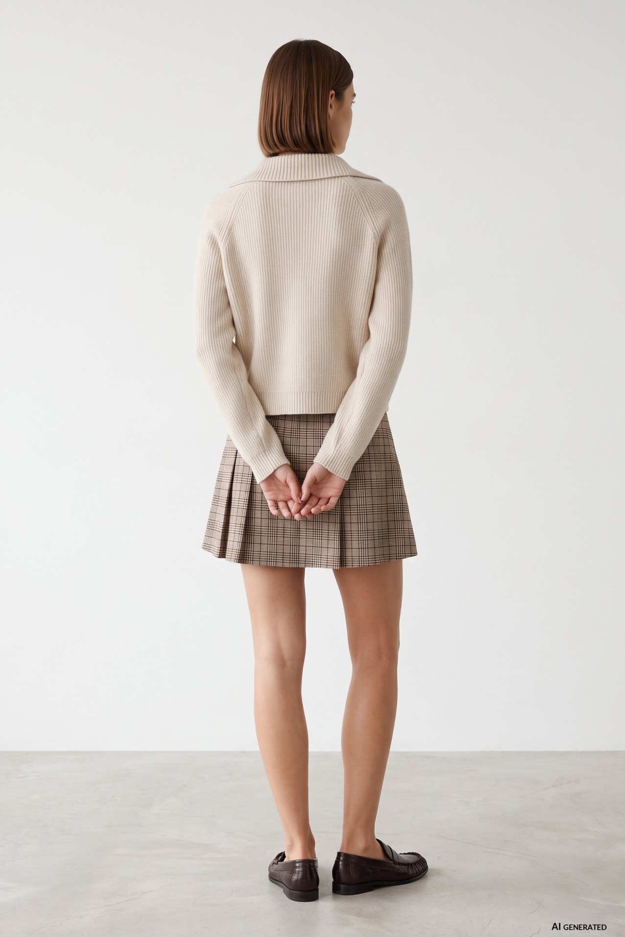 Falda beige de cuadros
