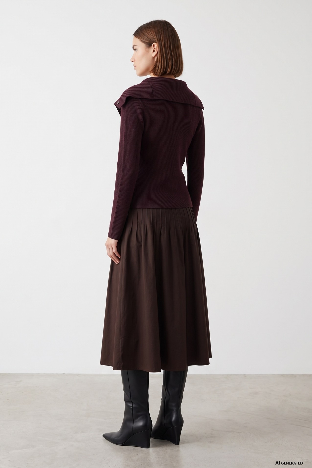 Falda marr�n plisada midi