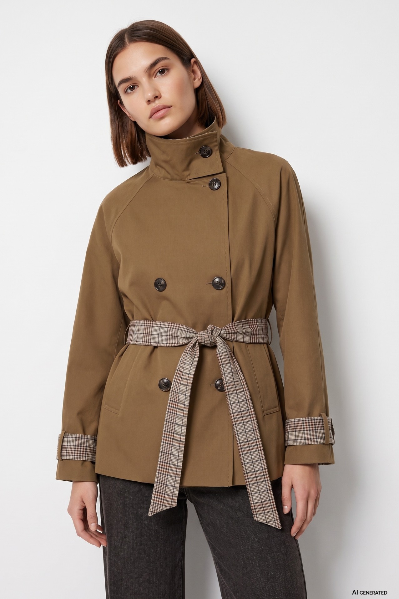 Cazadora corta cuadros beige