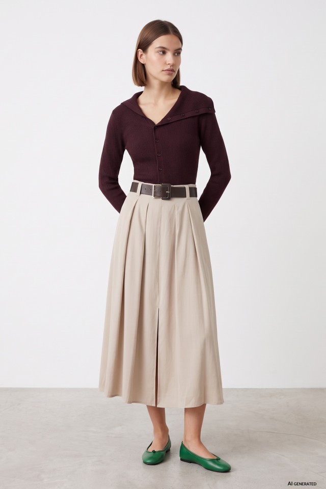 Beige Midi Skirt Pleated Beige Midi Skirt Pleated