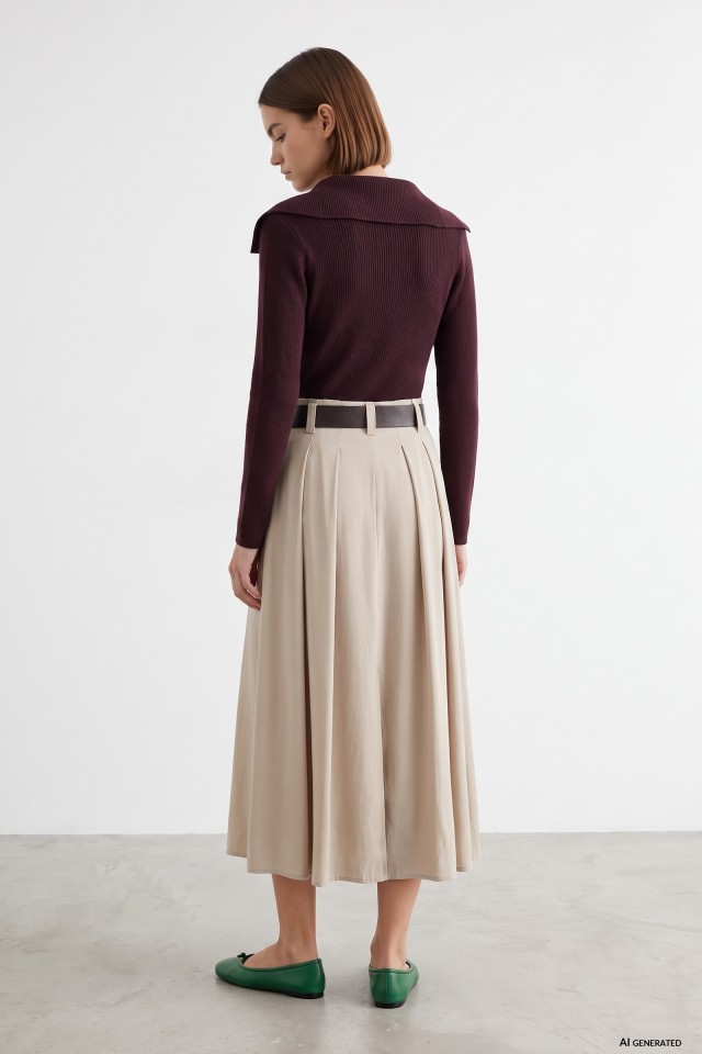 Beige Midi Skirt Pleated Beige Midi Skirt Pleated