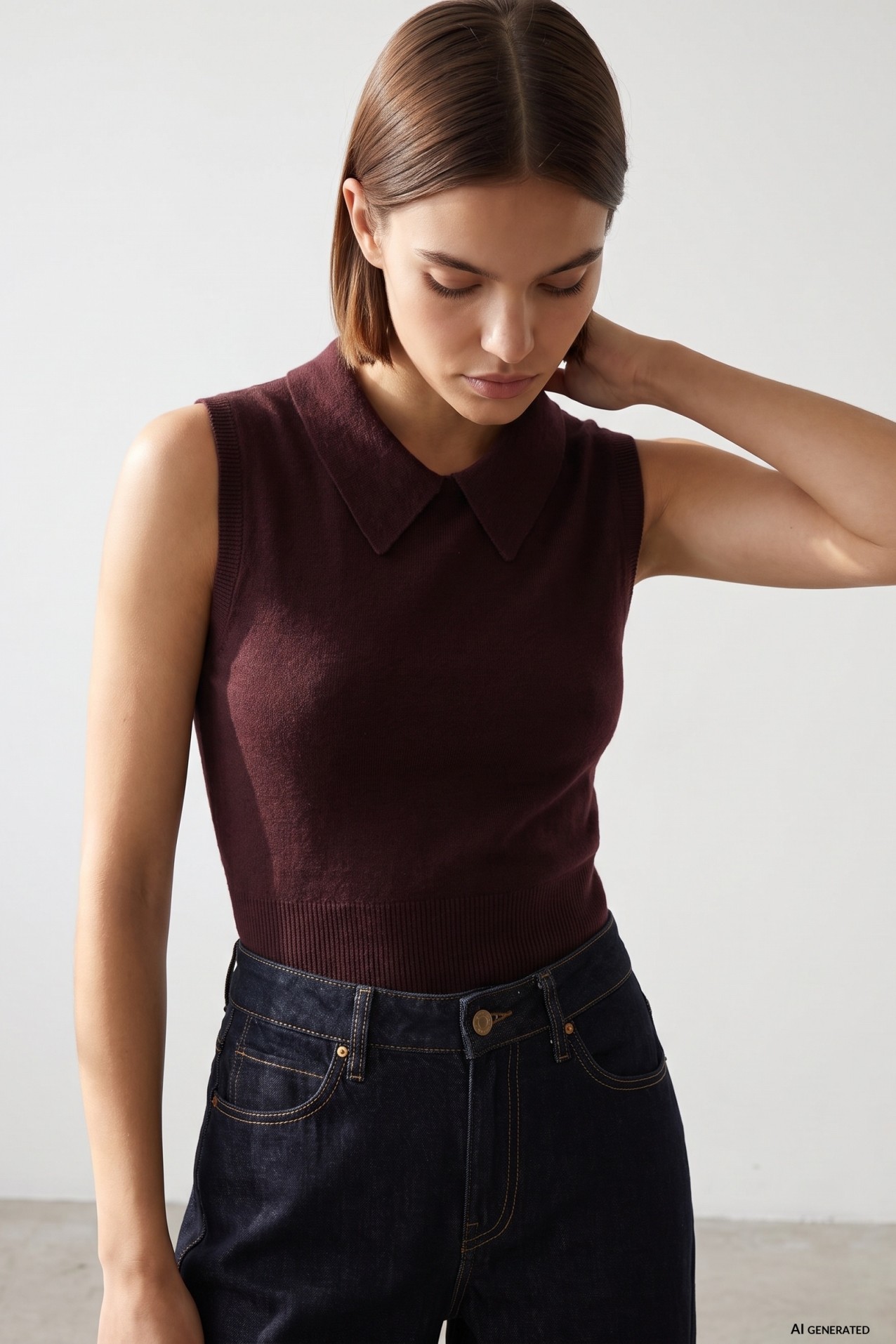 Red Knitted Collar Top