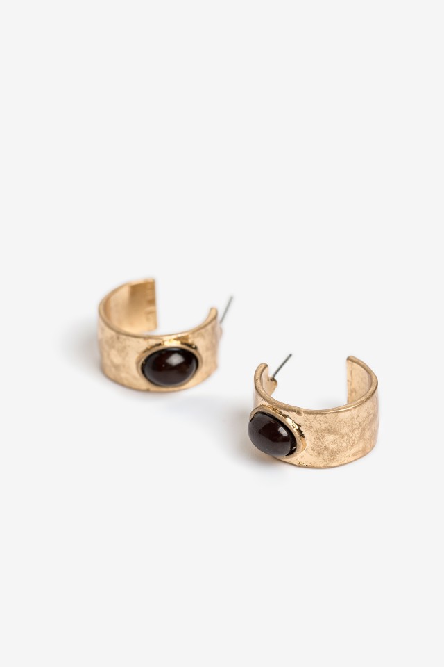Gold-Tone Stone Hoop Earrings Gold-Tone Stone Hoop Earrings