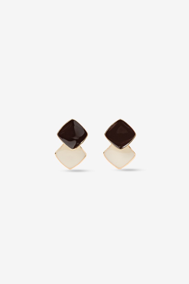 Brown and Ivory Geometric Earrings