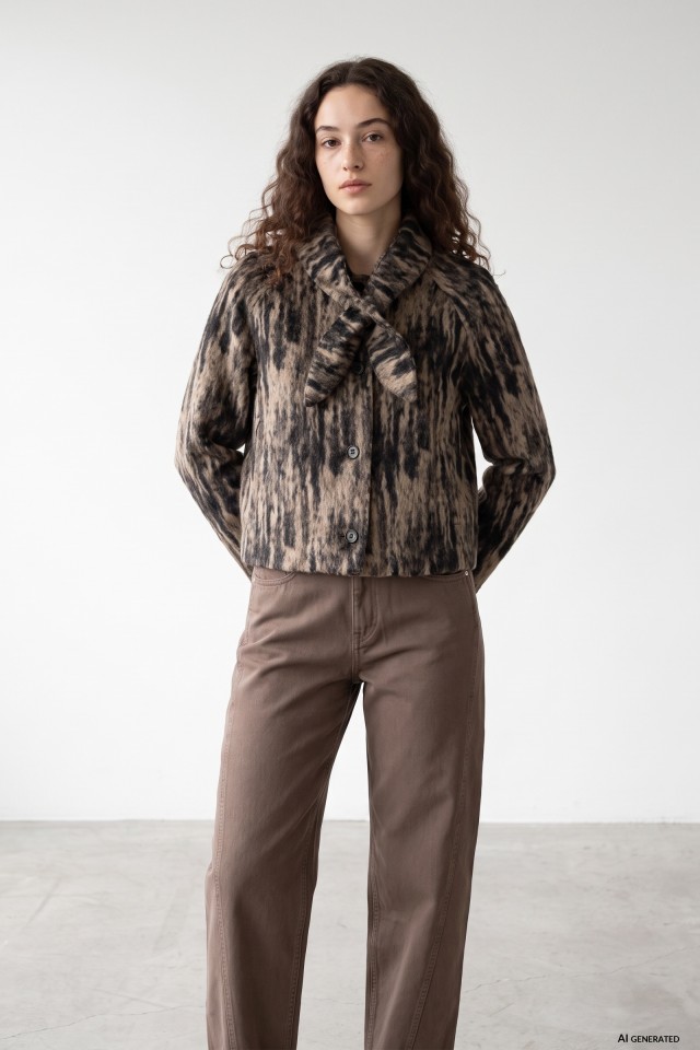 Beige Short Patterned Jacket