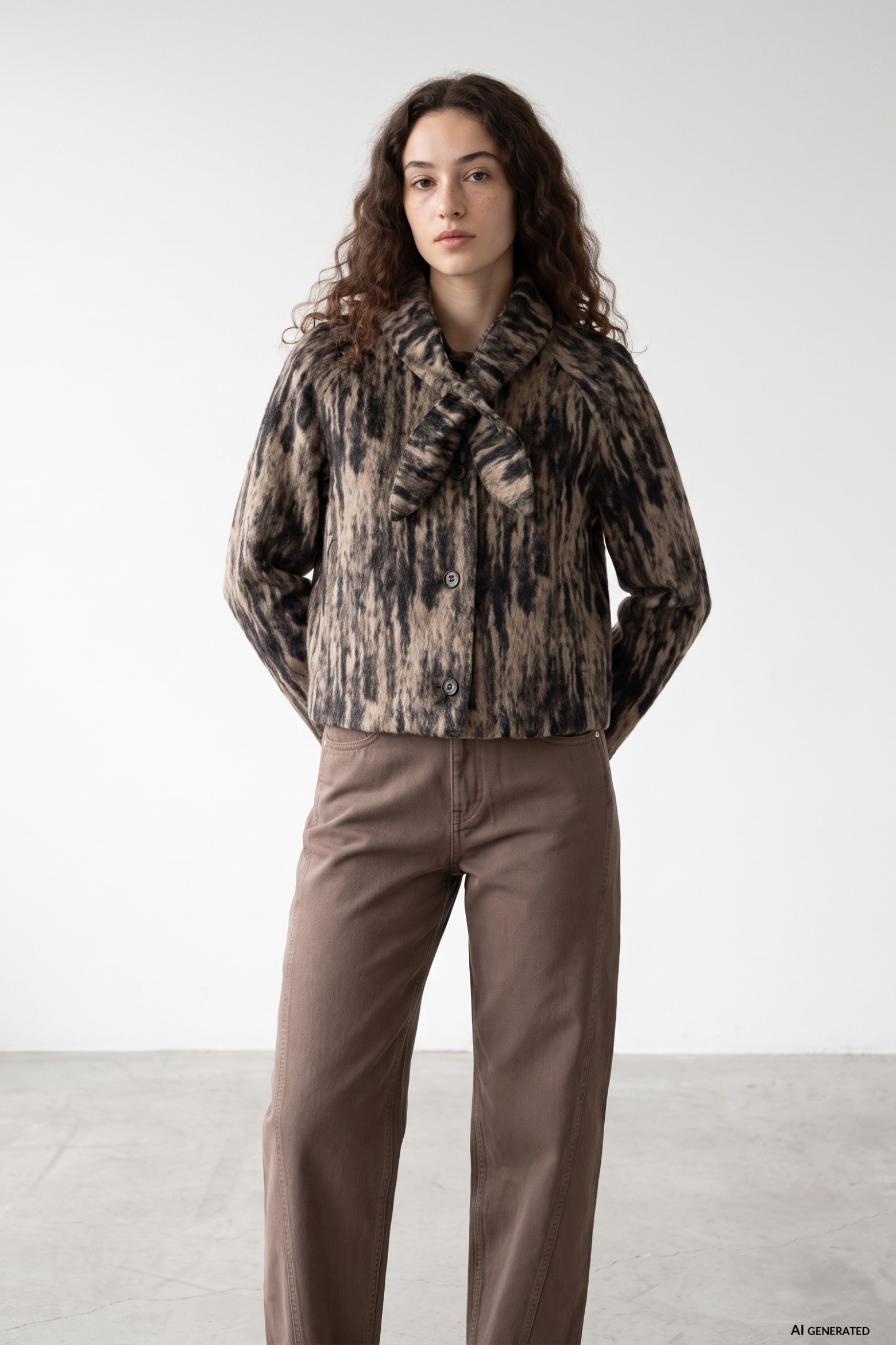 Beige Short Patterned Jacket