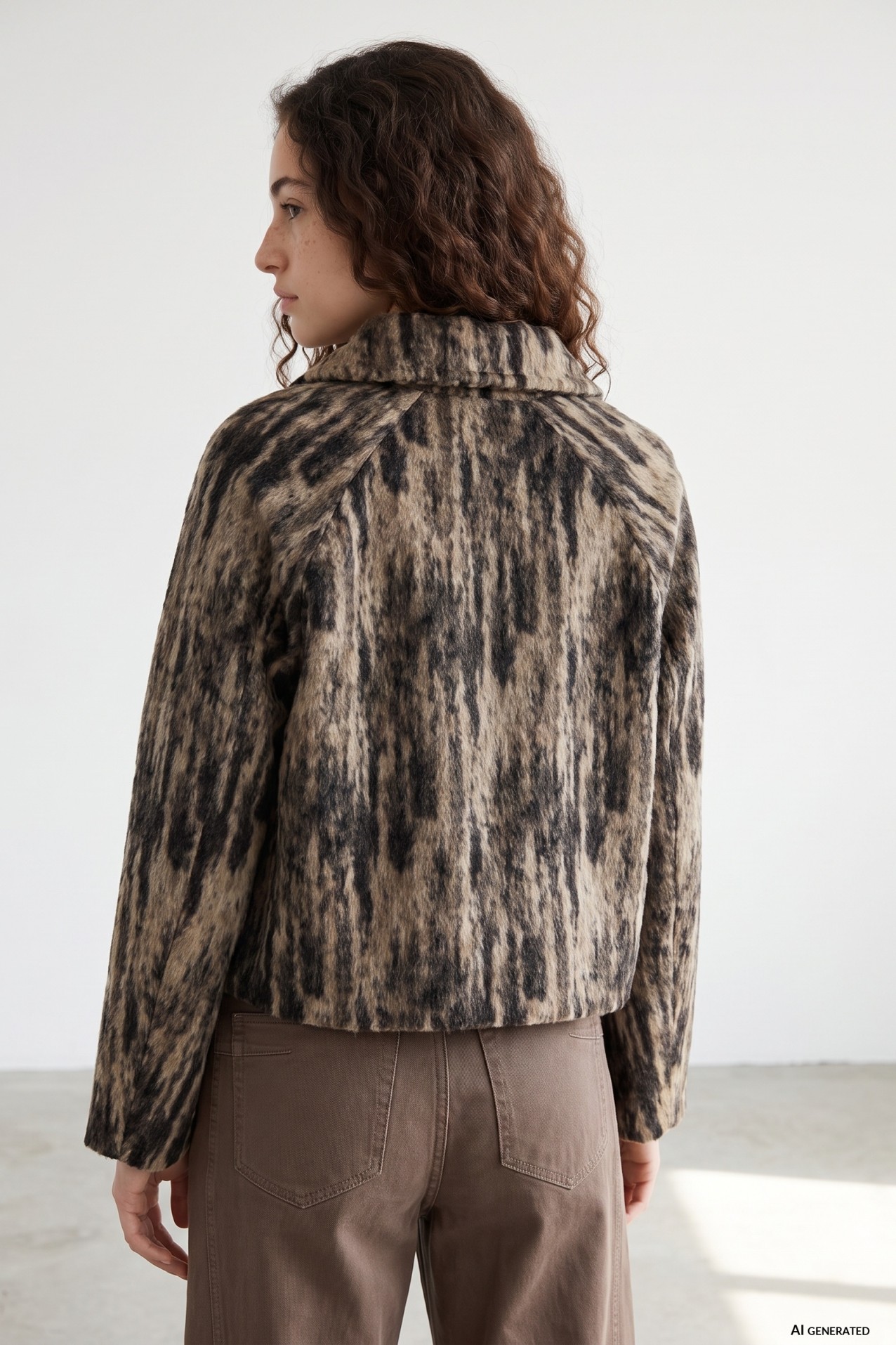Beige Short Patterned Jacket
