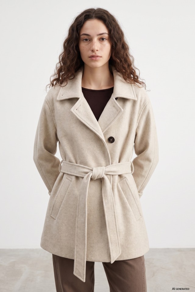 Beige Belted Coat