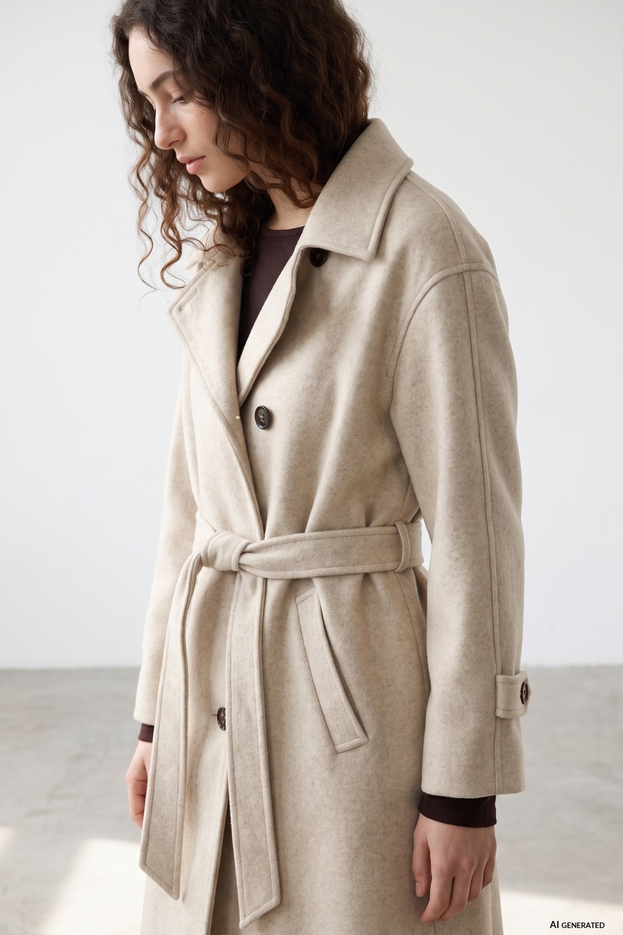 Beige Belted Coat