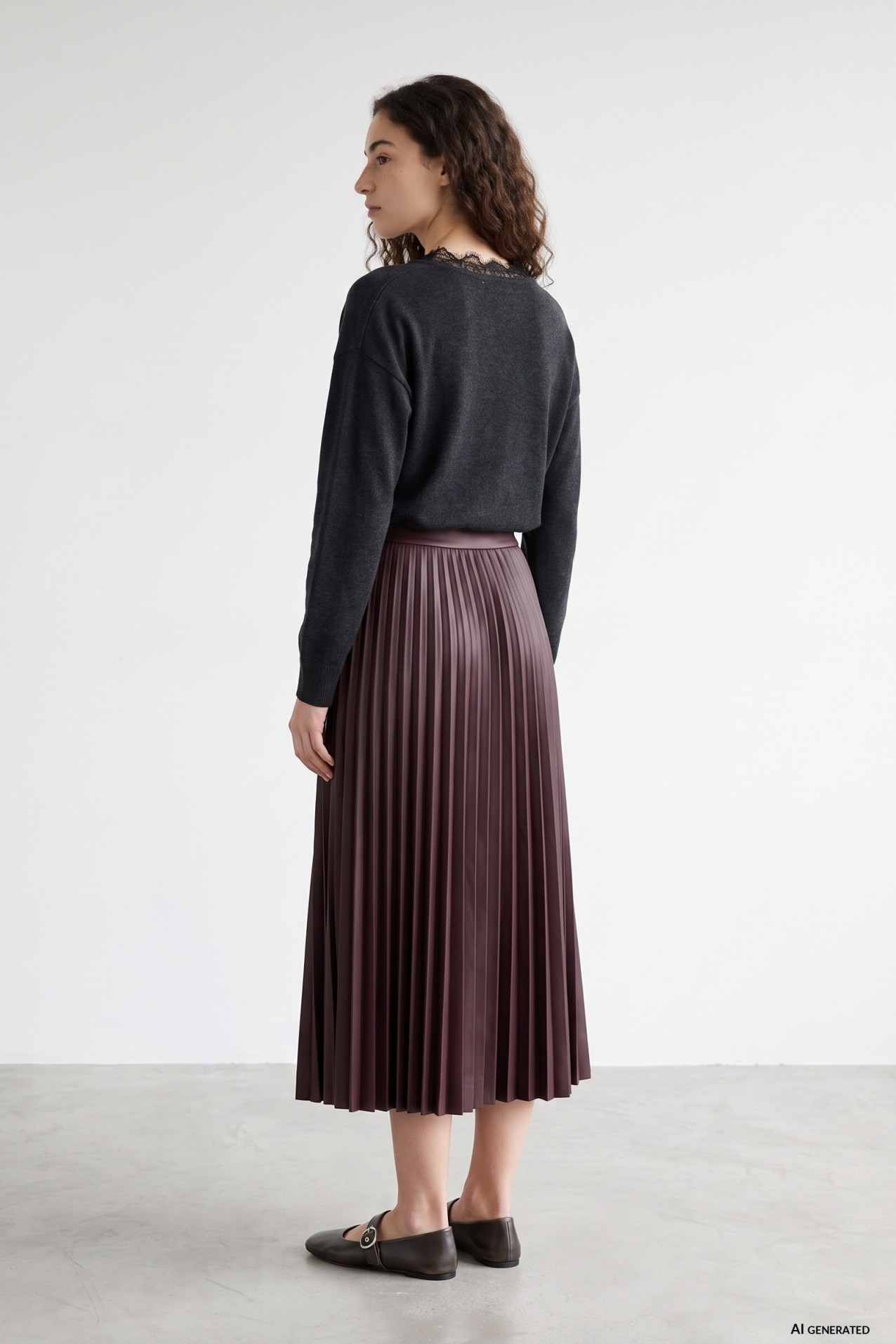 Burgundy Pleated Midi Skirt