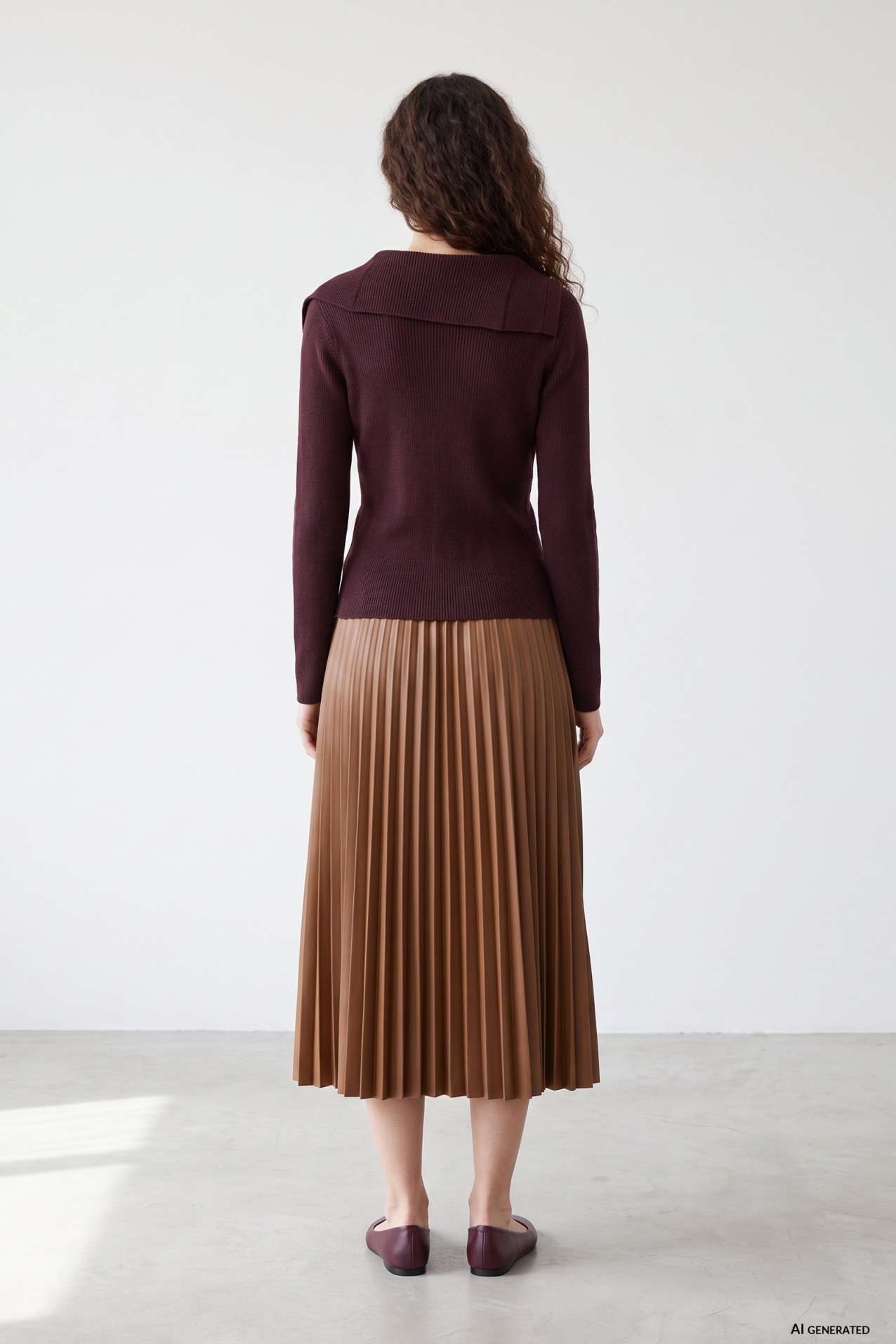 Brown Pleated Midi Skirt