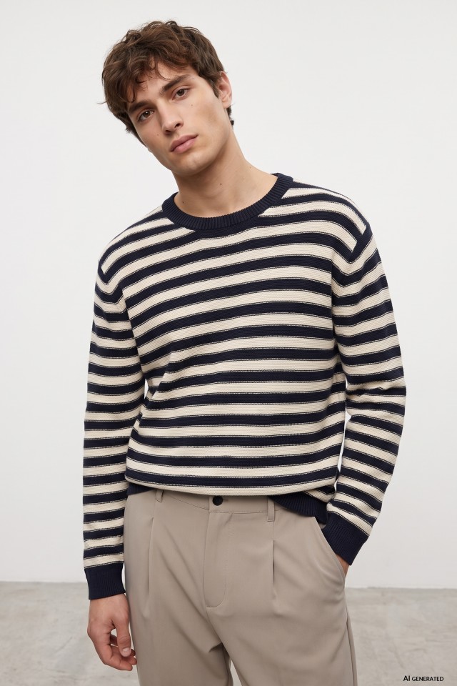 Navy Striped Knit Sweater