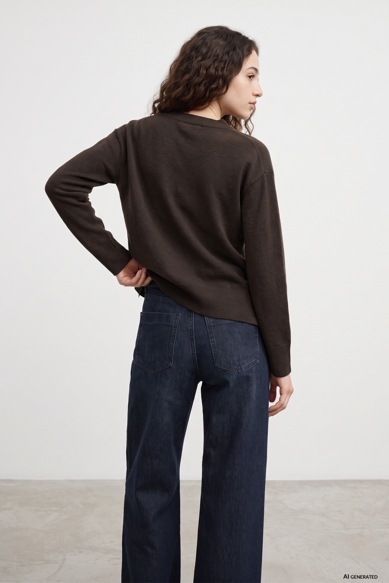 Brown Relaxed V-Neck Sweater