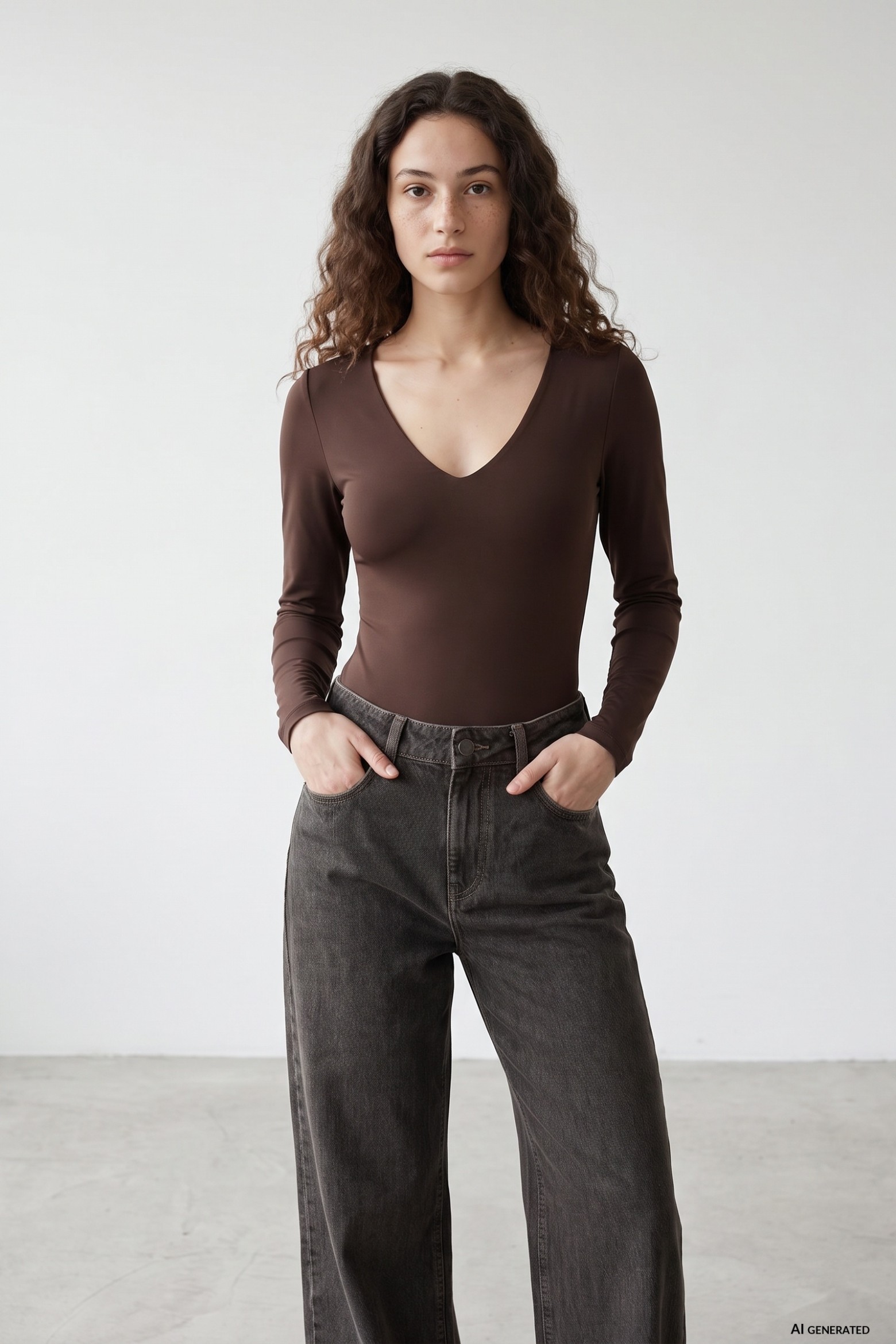 Slim Brown Long Sleeve Top