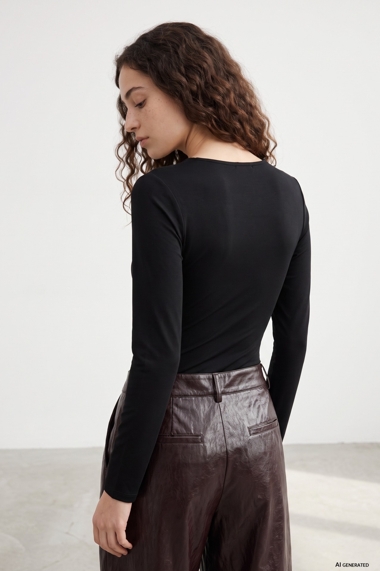 Black V-Neck Slim Bodysuit