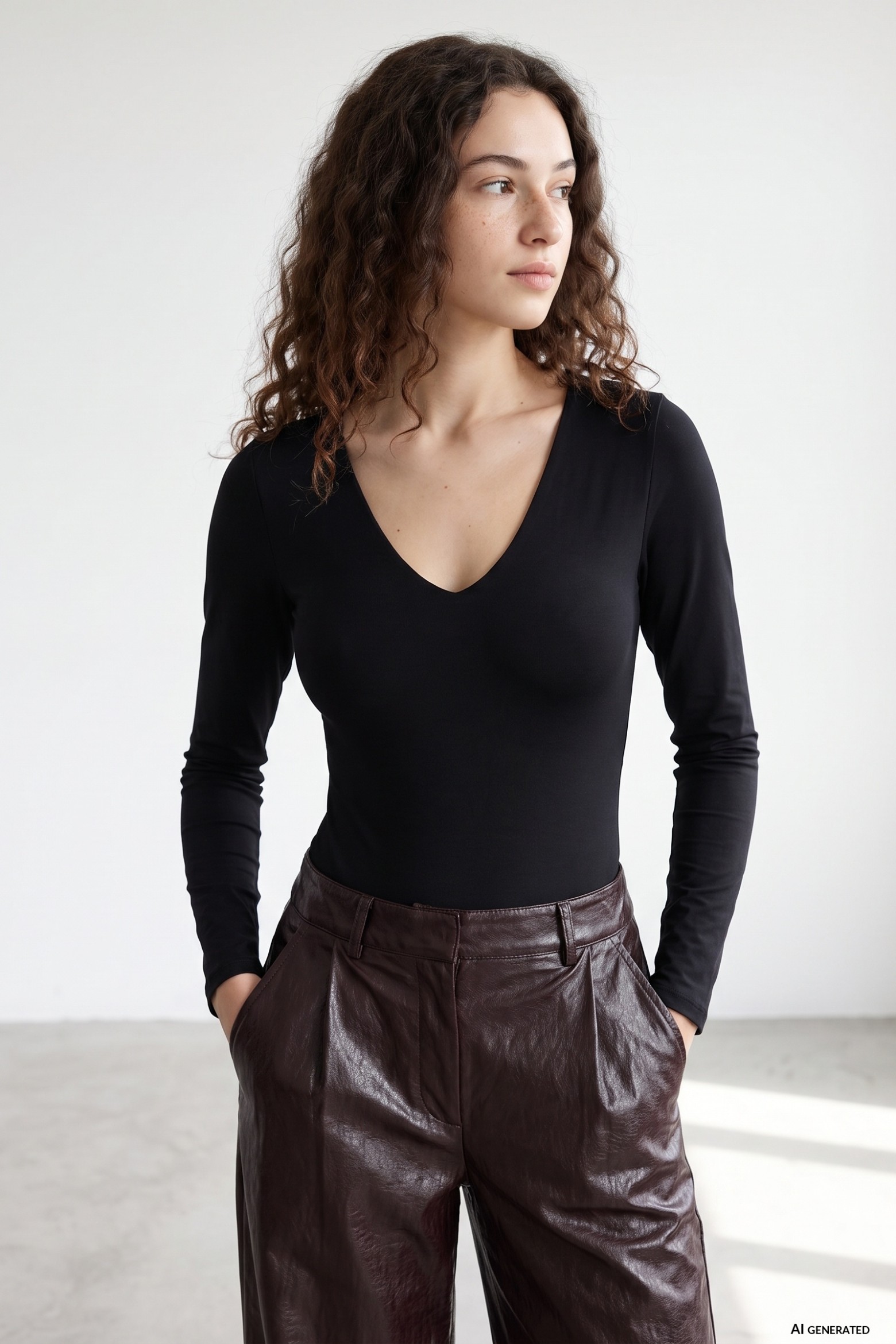 Black V-Neck Slim Bodysuit
