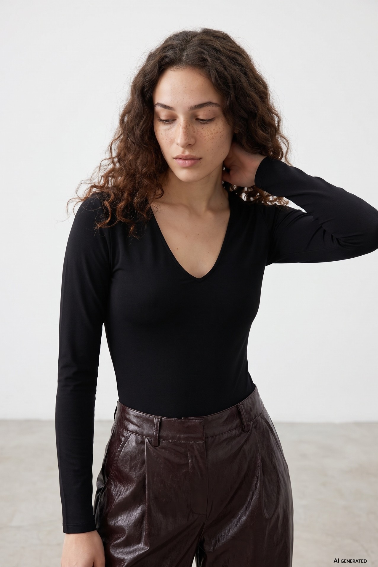 Black V-Neck Slim Bodysuit