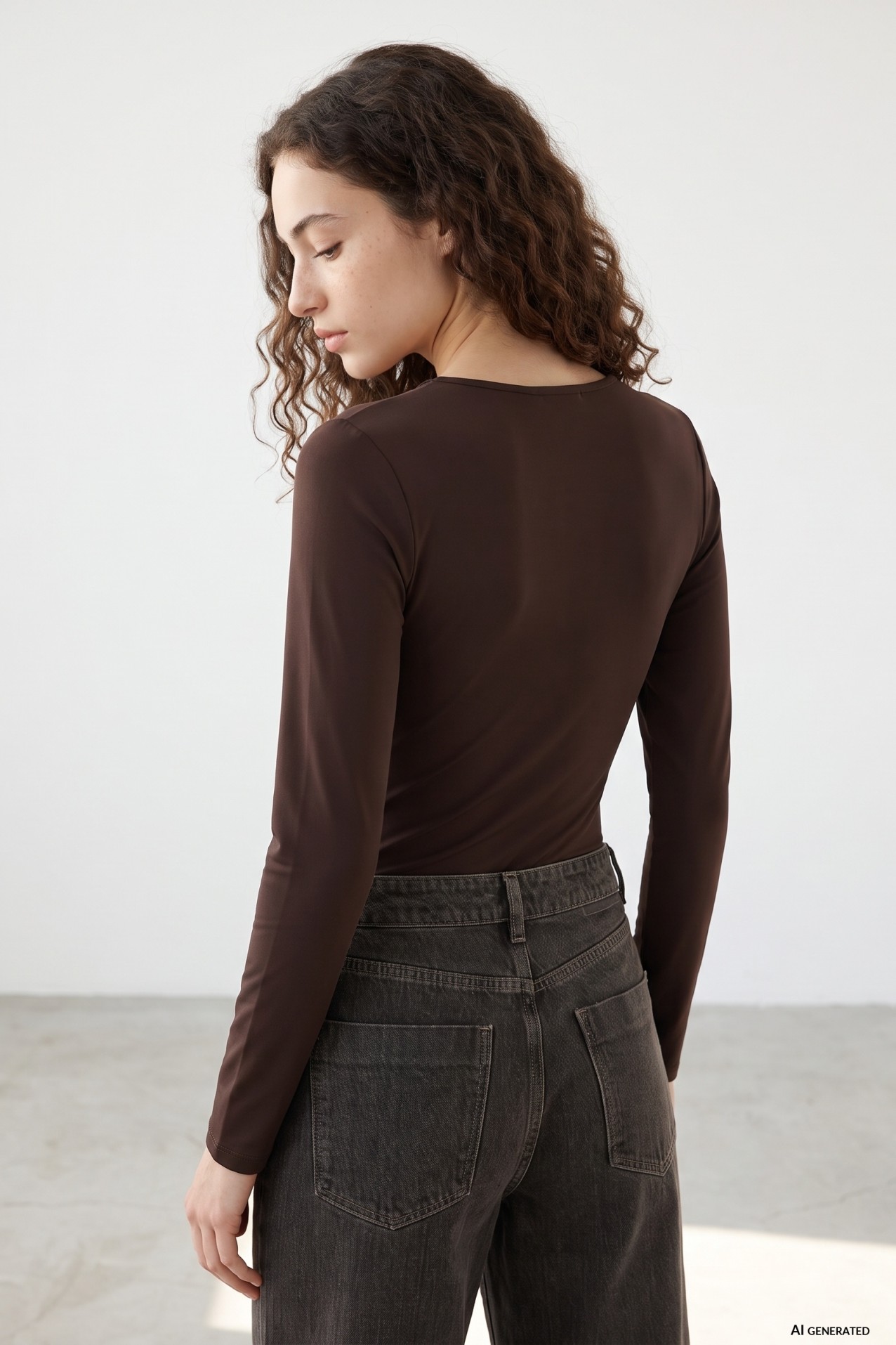 Slim Brown Long Sleeve Top