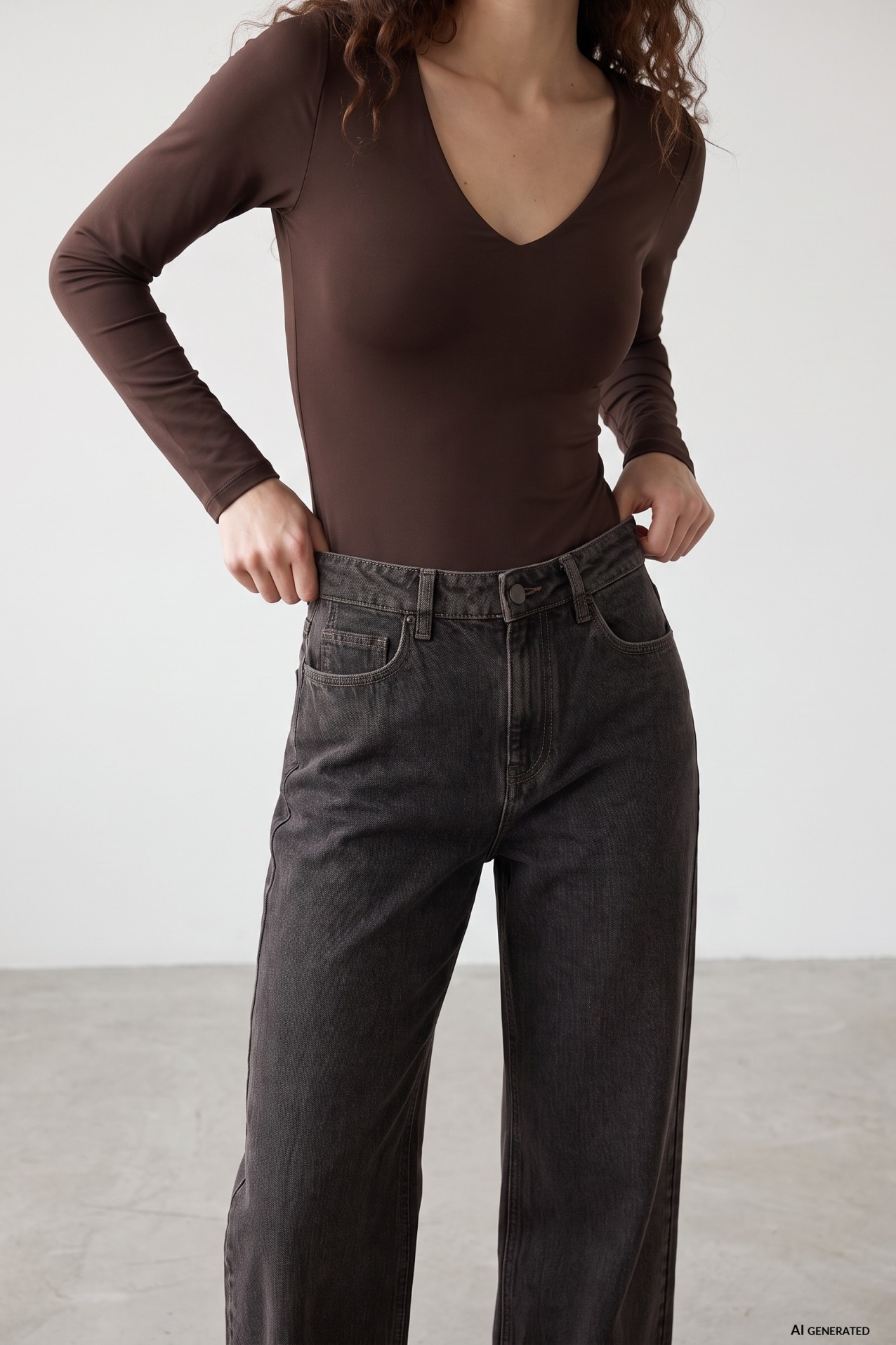 Slim Brown Long Sleeve Top