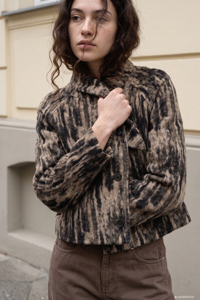 Beige Short Patterned Jacket