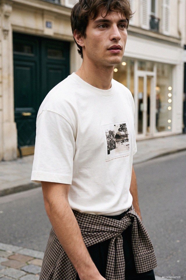 Beige Relaxed Fit Graphic Tee