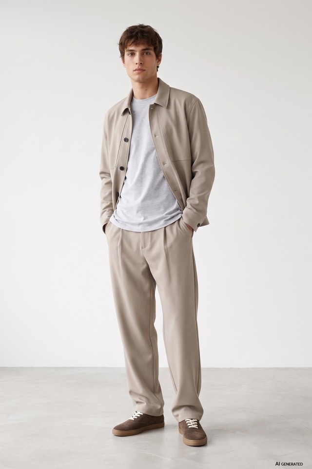 Beige relaxed baggy trousers
