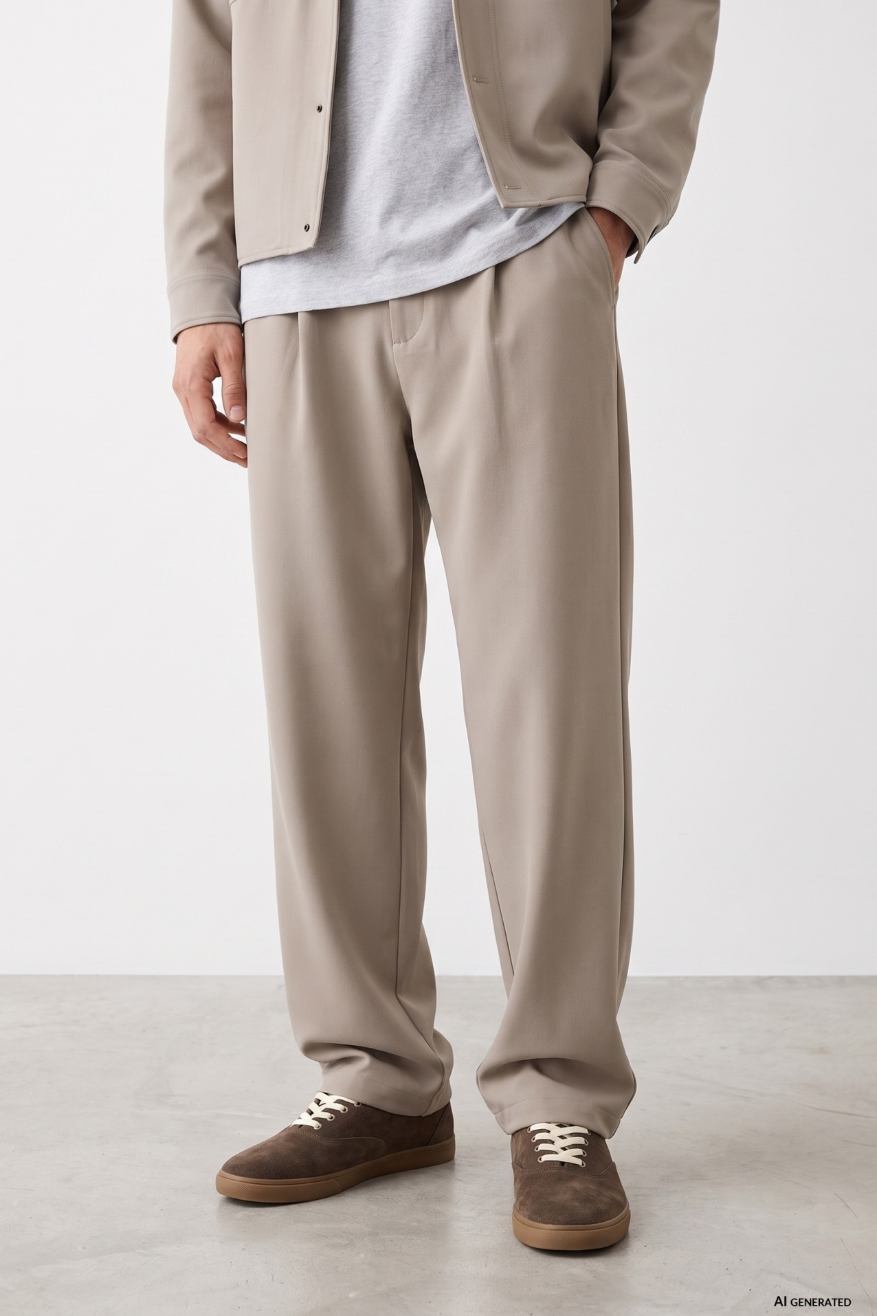 Beige relaxed baggy trousers