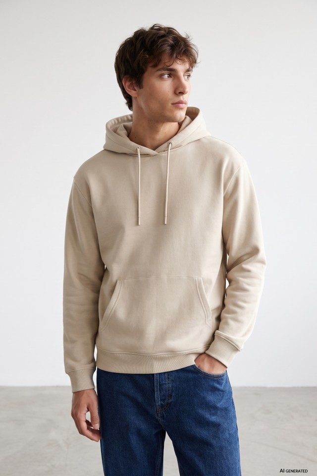 Beige Regular Fit Hoodie