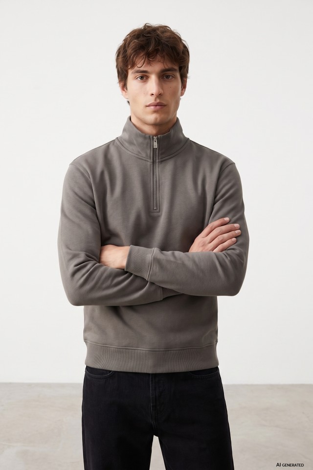 Grey-Brown Zip Sweatshirt
