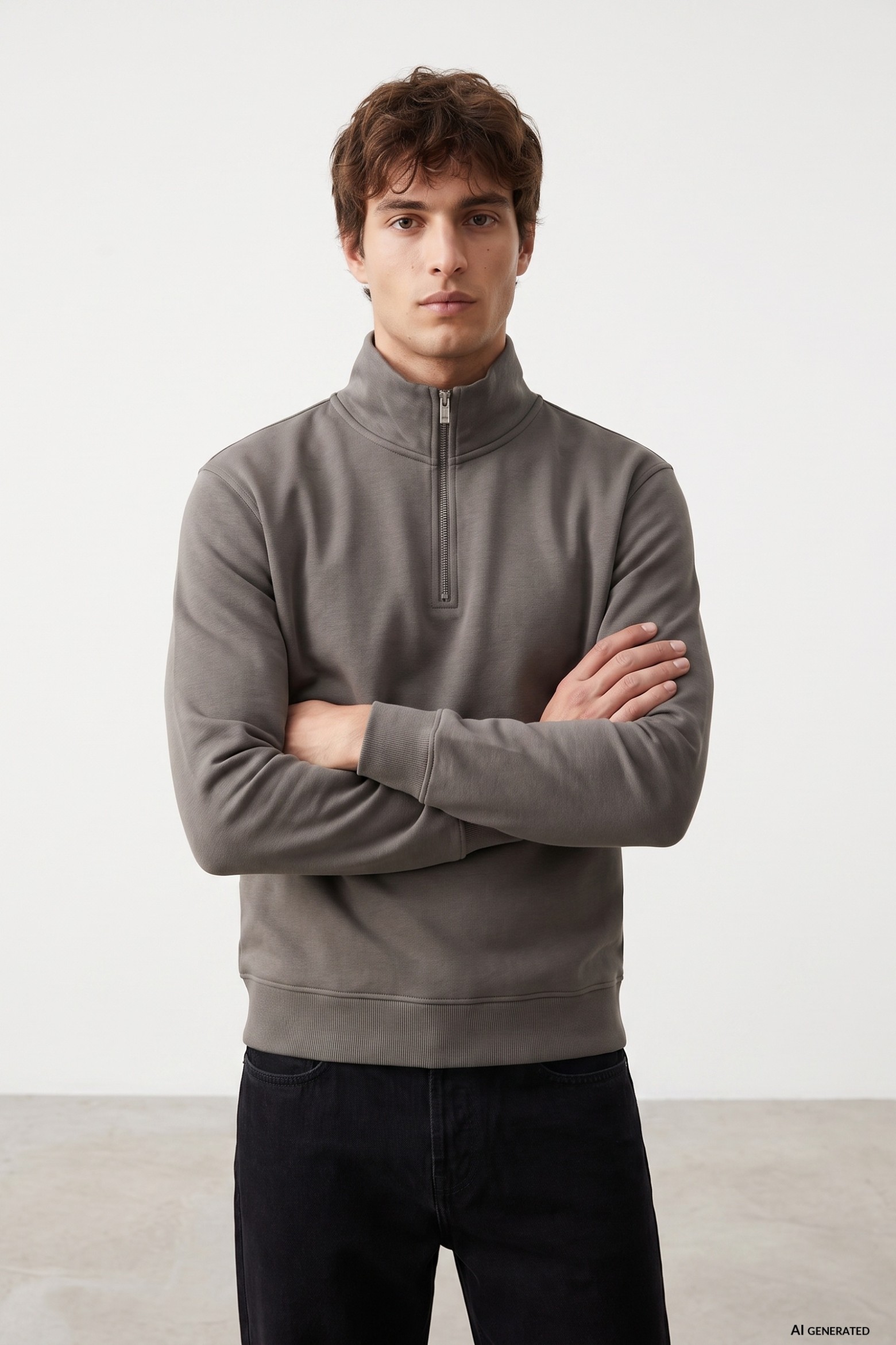 Grey-Brown Zip Sweatshirt