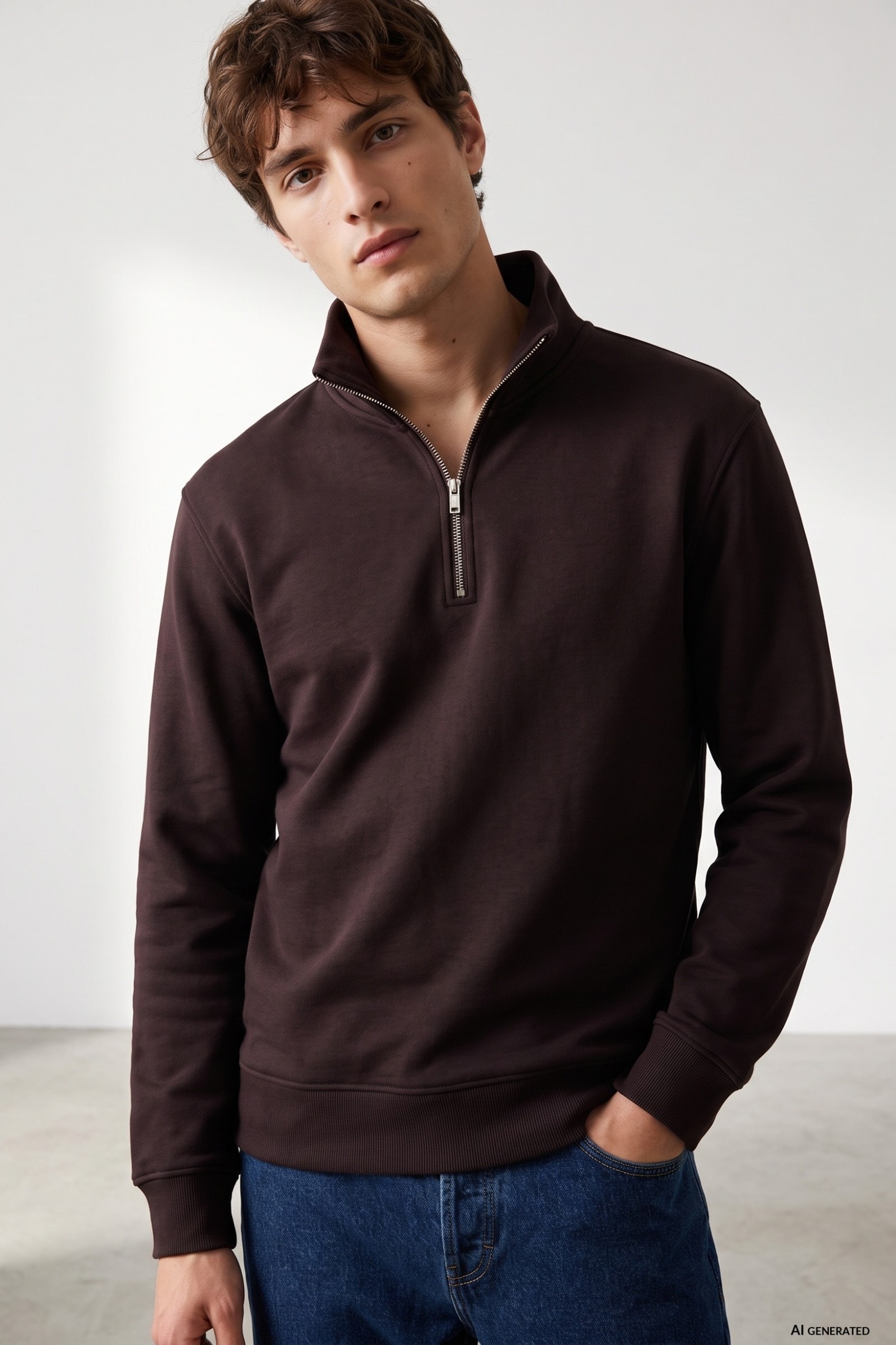 Dark Brown Half-Zip Sweatshirt