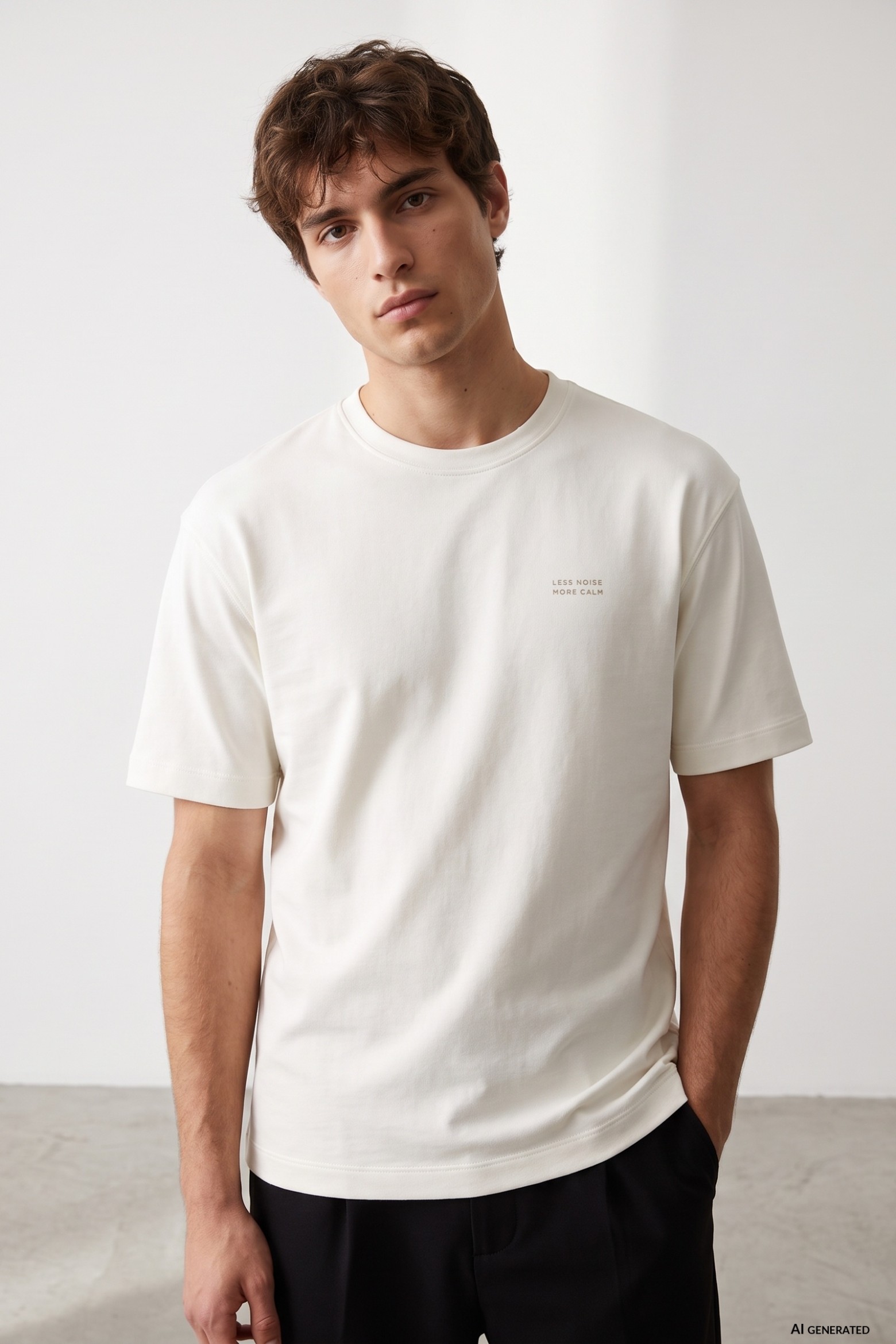 Beige Oversize Modern Print Tee