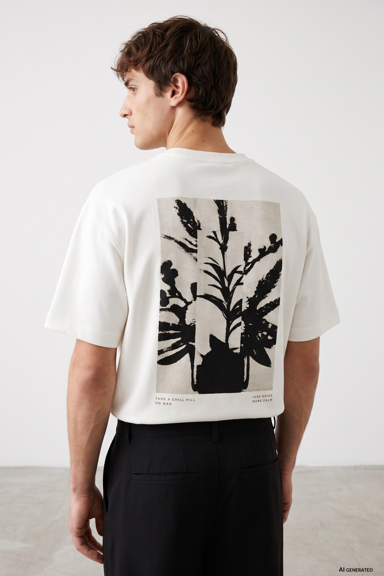 Beige Oversize Modern Print Tee