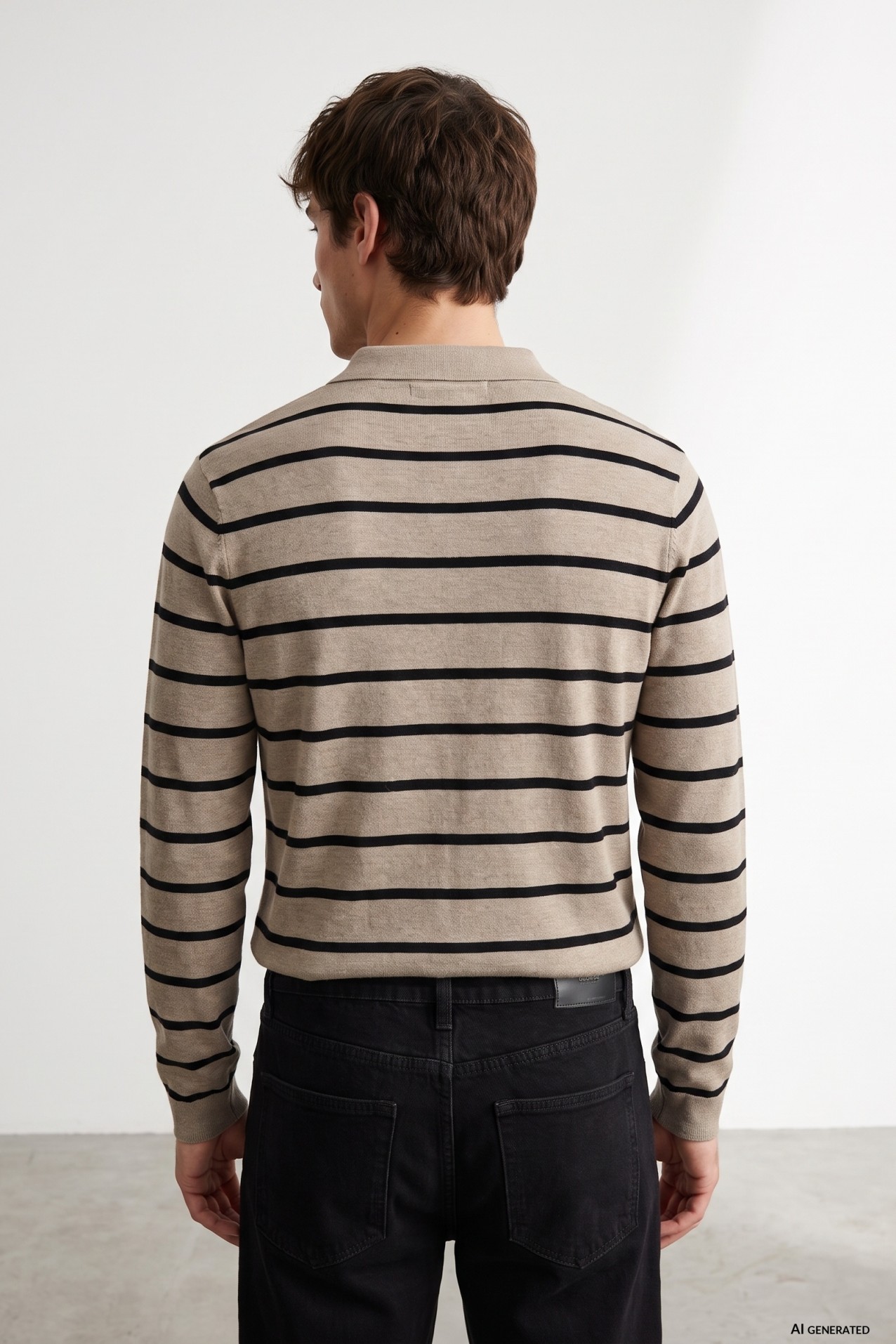 Brown Striped Knit Polo