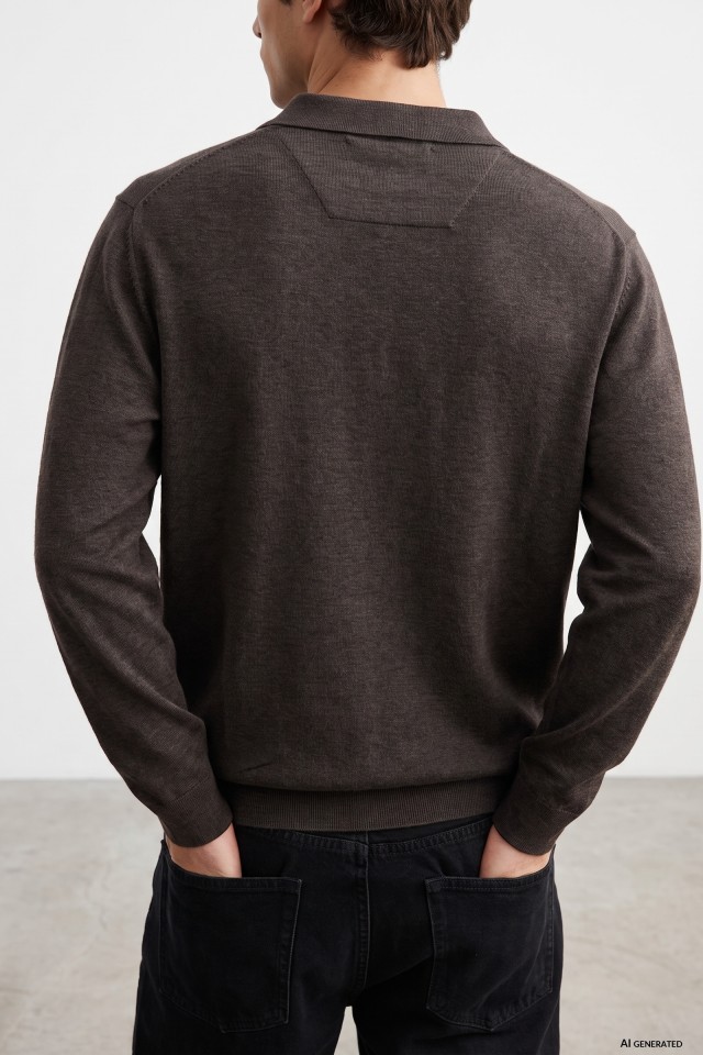 Brown Long-Sleeve Knit Polo Brown Long-Sleeve Knit Polo