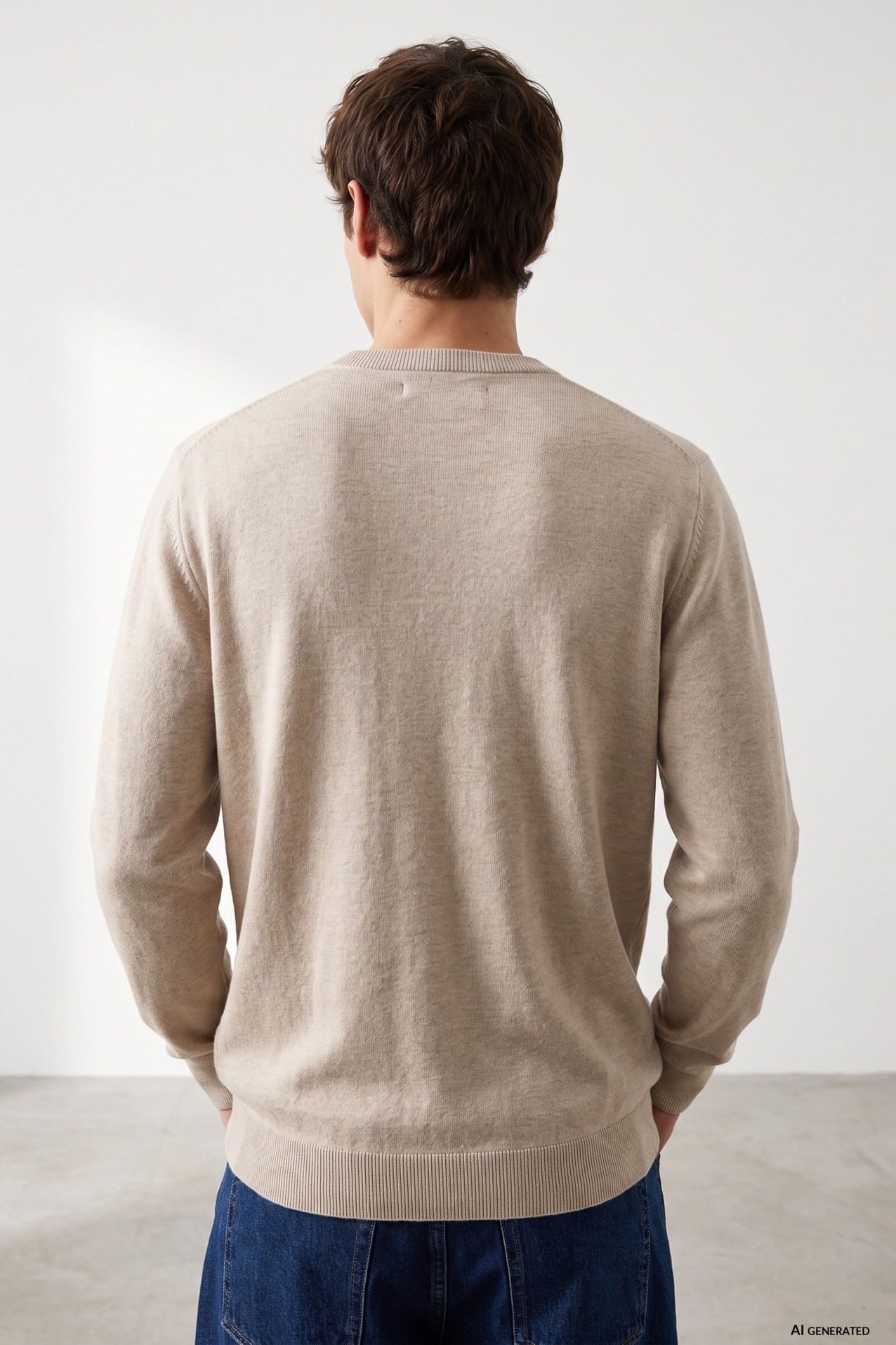 Beige Slim Fit Knit Sweater