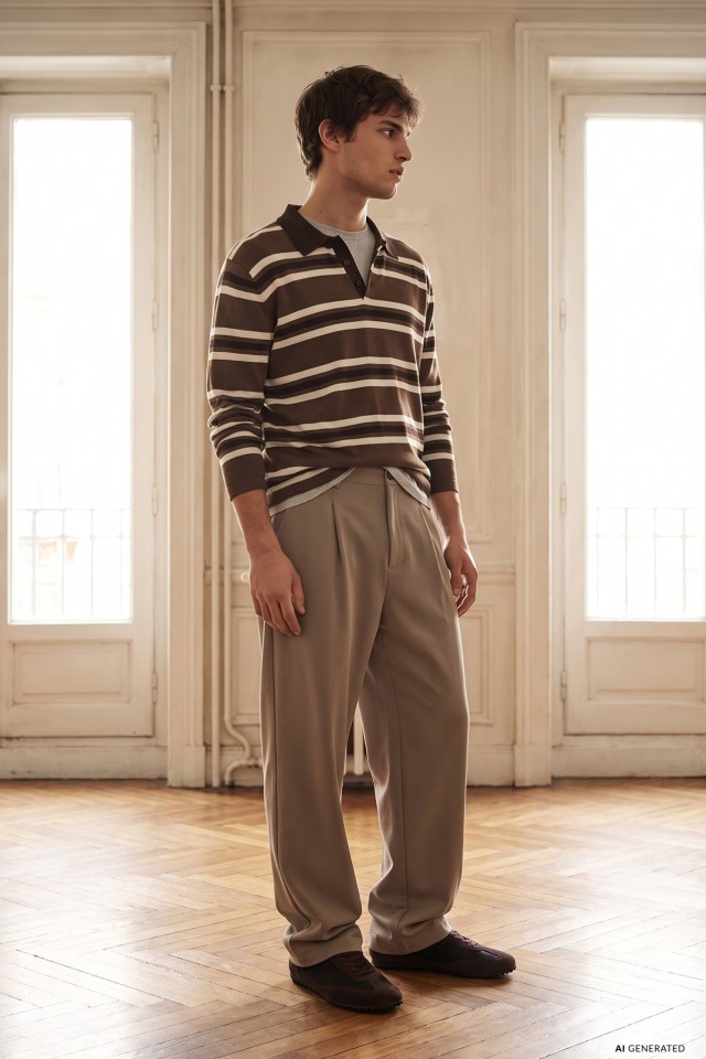 Beige relaxed baggy trousers