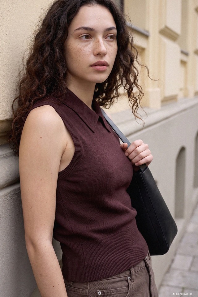 Red Knitted Collar Top