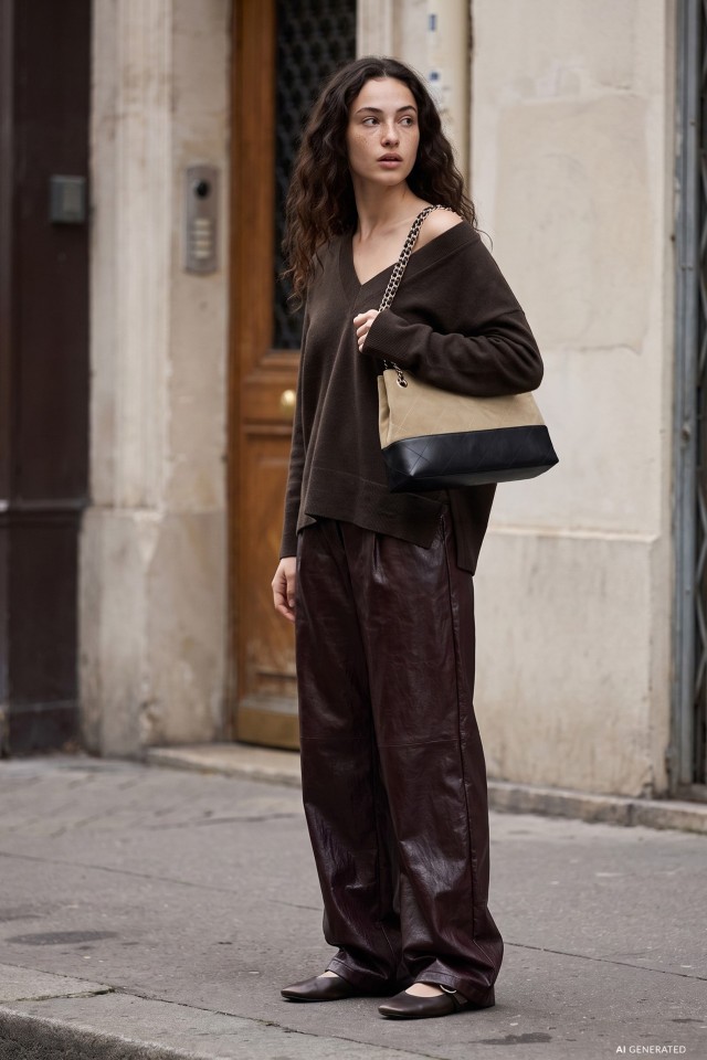 Shiny Dark Brown Palazzo Pants